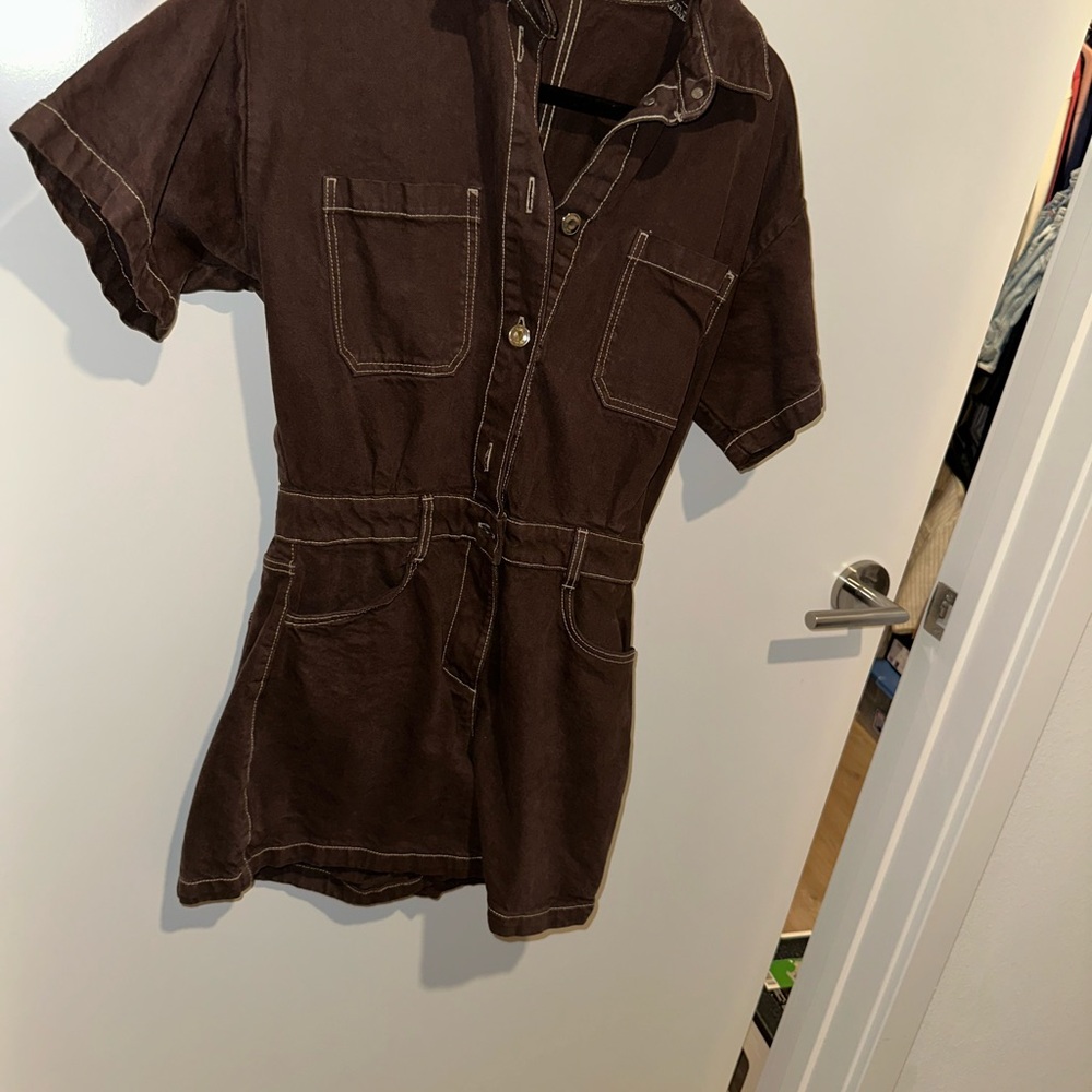 Zara Chocolate Brown Short Sleeve Utility Romper